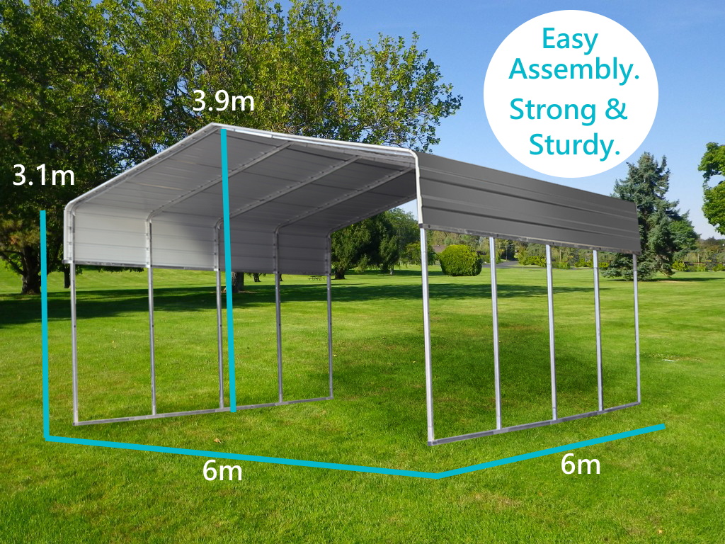 6x6M Carport Kit Backyard Shade Shelter Portable Shed ...